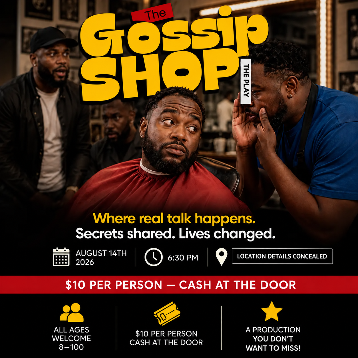 Gossip Shop promotional campaign artwork with location details concealed